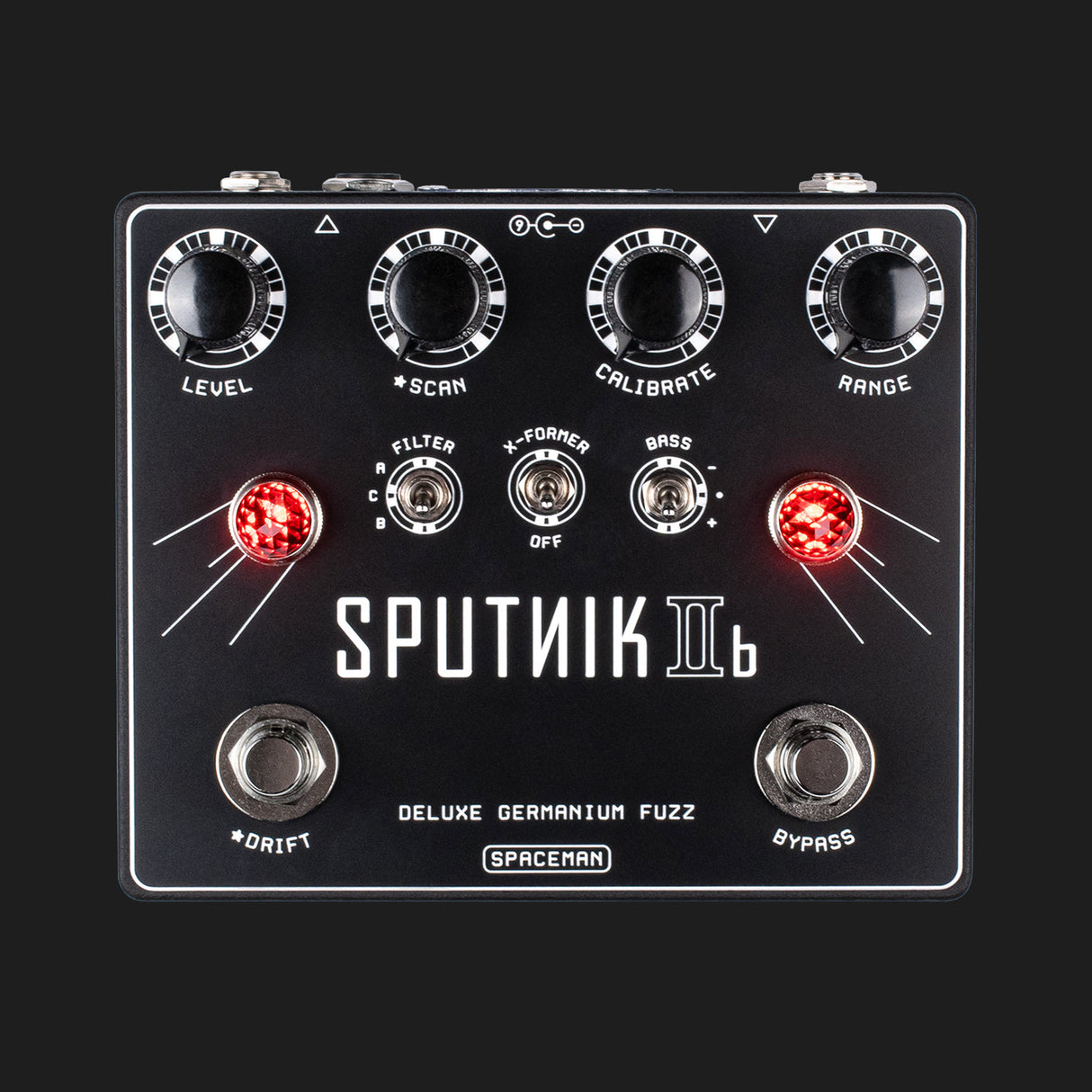 Spaceman Effects Sputnik IIb germanium fuzz pedal in black top view
