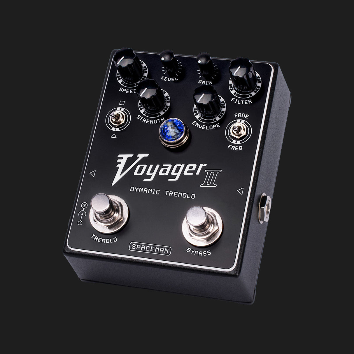 Spaceman Effects Voyager II dynamic tremolo pedal black angled view