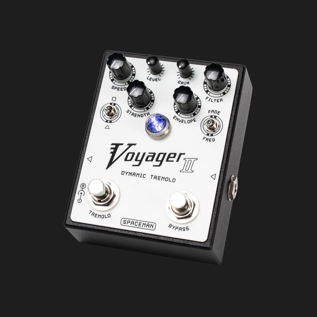 Spaceman Effects Voyager II dynamic tremolo pedal glow in the dark angled view