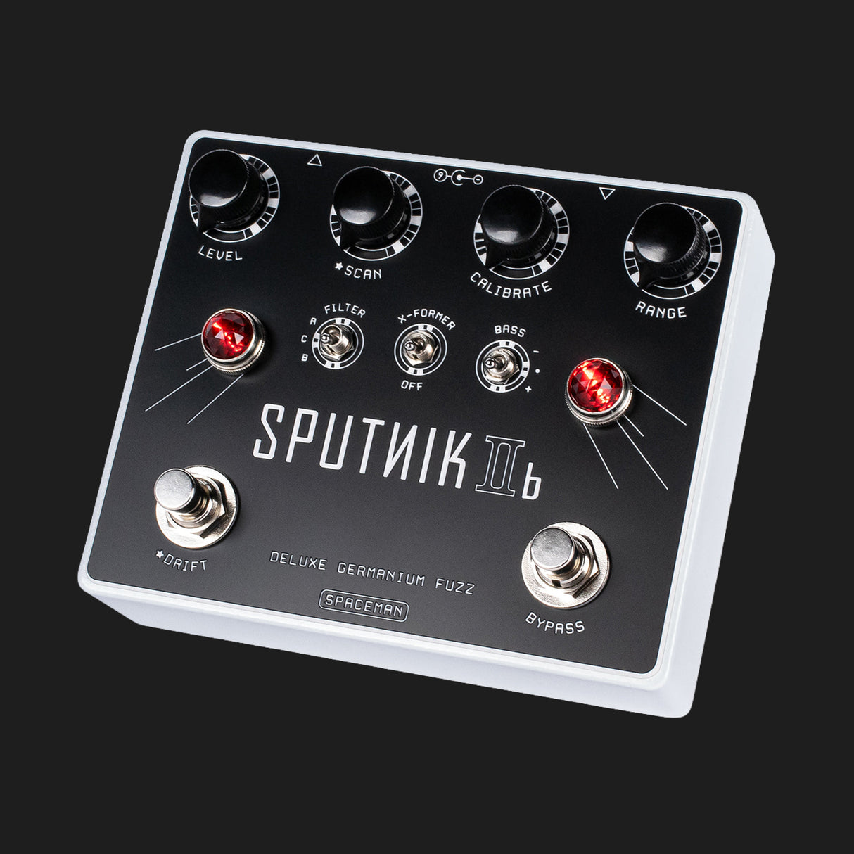 Spaceman Effects Sputnik IIb germanium fuzz pedal in white angled view