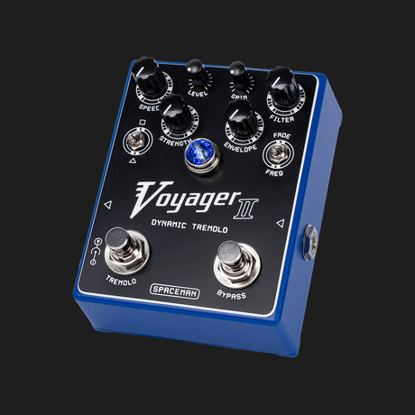Spaceman Effects Voyager II dynamic tremolo pedal blue angled view