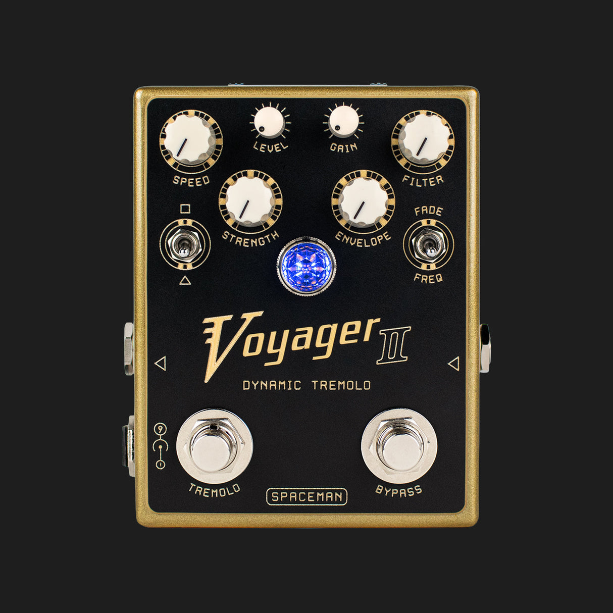 Spaceman Effects Voyager II dynamic tremolo pedal gold front view